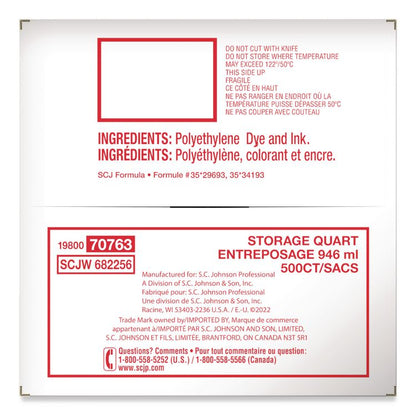 Double Zipper Storage Bags, Quart, 1.75 mil, 7" x 7.75", Clear, 500/Box