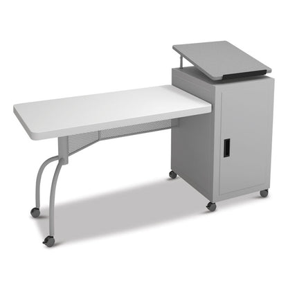 Edupod Teacher's Desk and Lectern Combo, 24" x 68" x 45", Gray Hammer Tone