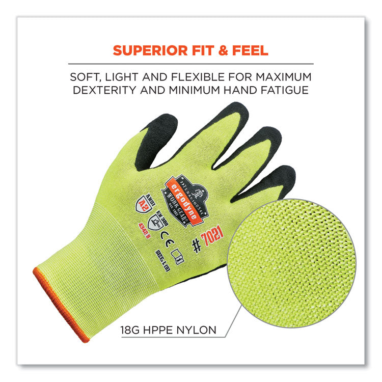 ProFlex 7021 Hi-Vis Nitrile-Coated CR Gloves, EN388: 4342B, 8.5" Long, Small, Lime, Pair