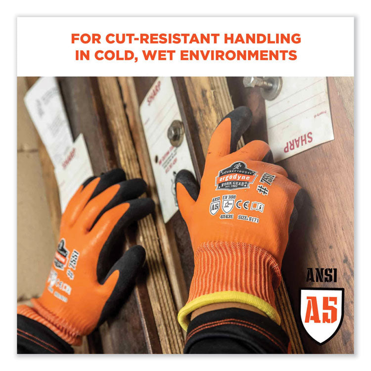 ProFlex 7551-CASE ANSI A5 Coated Waterproof CR Gloves, EN388: 4X43E, 11" Long, X-Large, Orange, 144 Pairs/Carton