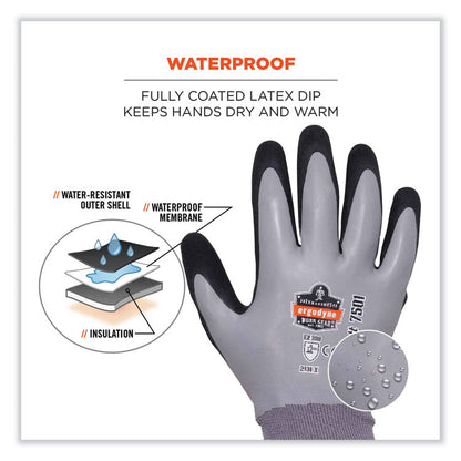 ProFlex 7501-CASE Coated Waterproof Winter Gloves, EN388: 2131X, 10.5" Long, Large, Gray, 144 Pairs/Carton