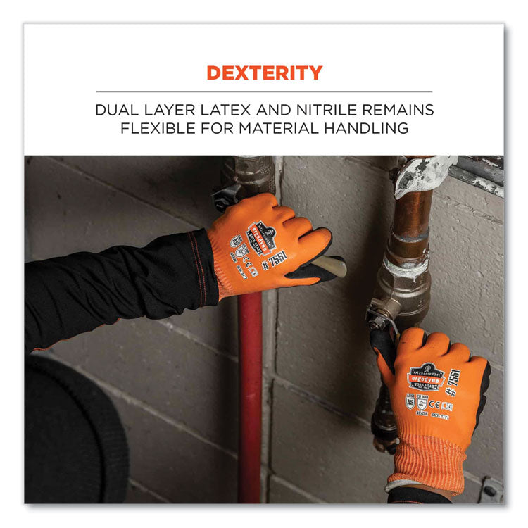ProFlex 7551-CASE ANSI A5 Coated Waterproof CR Gloves, EN388: 4X43E, 10.5" Long, Large, Orange, 144 Pairs/Carton
