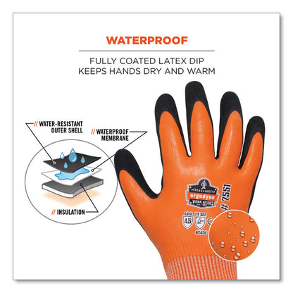ProFlex 7551-CASE ANSI A5 Coated Waterproof CR Gloves, EN388: 4X43E, 11" Long, 2X-Large, Orange, 144 Pairs/Carton