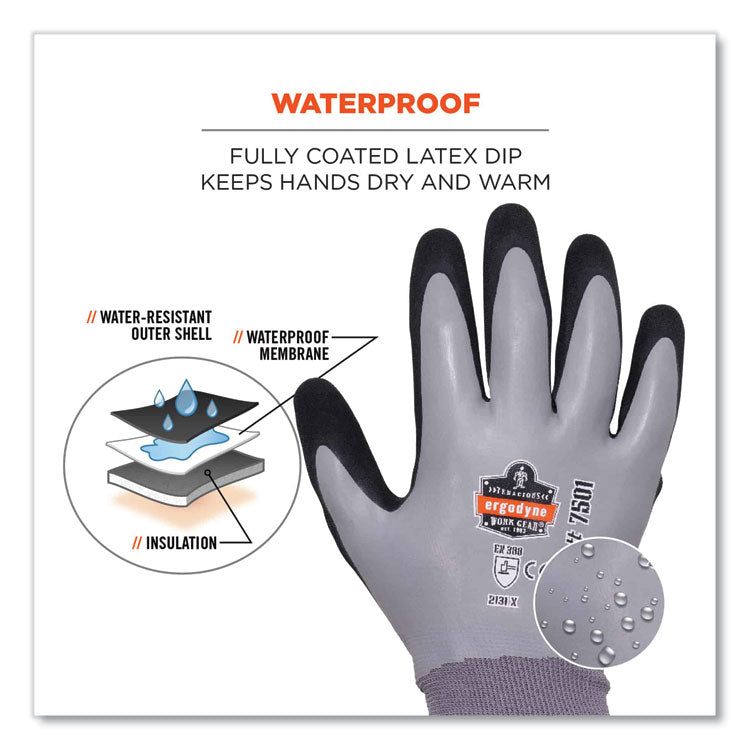 ProFlex 7501-CASE Coated Waterproof Winter Gloves, EN388: 2131X, 11" Long, 2X-Large, Gray, 144 Pairs/Carton