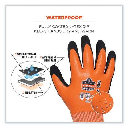 ProFlex 7551 ANSI A5 Coated Waterproof CR Gloves, EN388: 4X43E, 10" Long, Medium, Orange, Pair