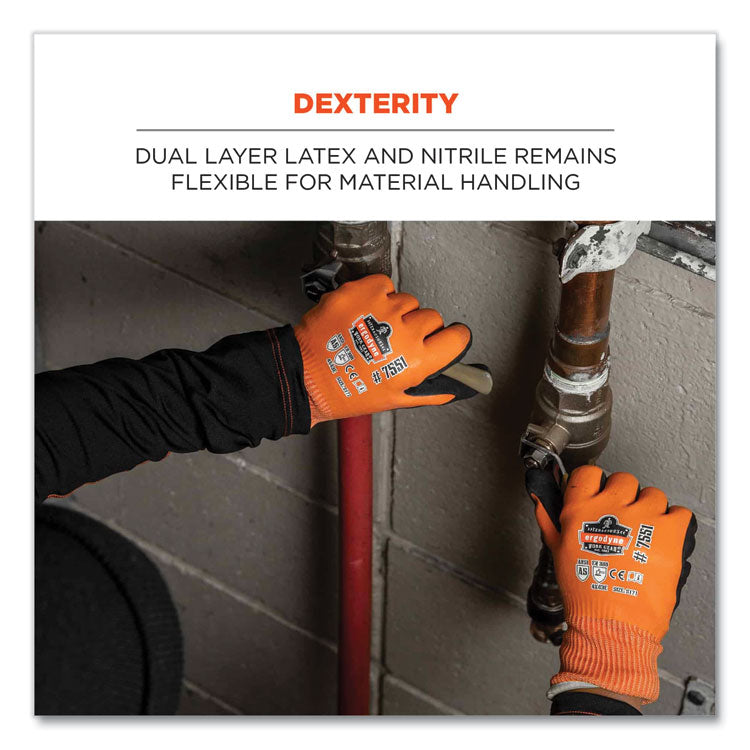 ProFlex 7551-CASE ANSI A5 Coated Waterproof CR Gloves, EN388: 4X43E, 11" Long, 2X-Large, Orange, 144 Pairs/Carton