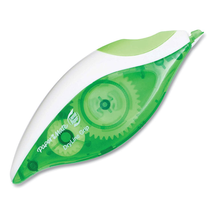 DryLine Grip Correction Tape, Non-Refillable, 0.2" x 27.92 ft, White Tape, Translucent Green/White Dispenser