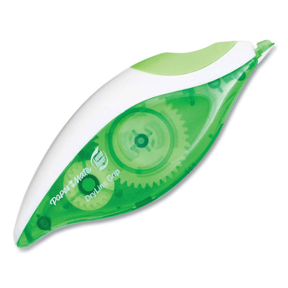 DryLine Grip Correction Tape, Non-Refillable, 0.2" x 27.92 ft, White Tape, Translucent Green/White Dispenser