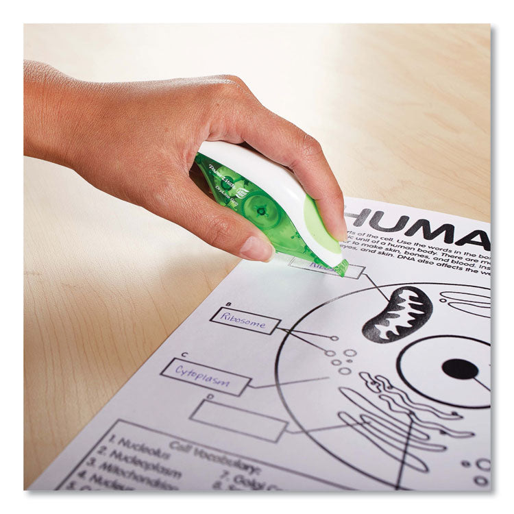 DryLine Grip Correction Tape, Non-Refillable, 0.2" x 27.92 ft, White Tape, Translucent Green/White Dispenser