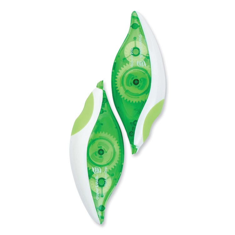 DryLine Grip Correction Tape, Non-Refillable, 0.2" x 27.92 ft, White Tape, Translucent Green/White Dispenser, 2/Pack