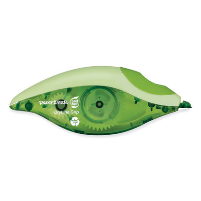 DryLine Grip Correction Tape with Recycled Dispenser, Non-Refillable, 0.2" x 27.92 ft, Translucent Green Dispenser, 2/Pack