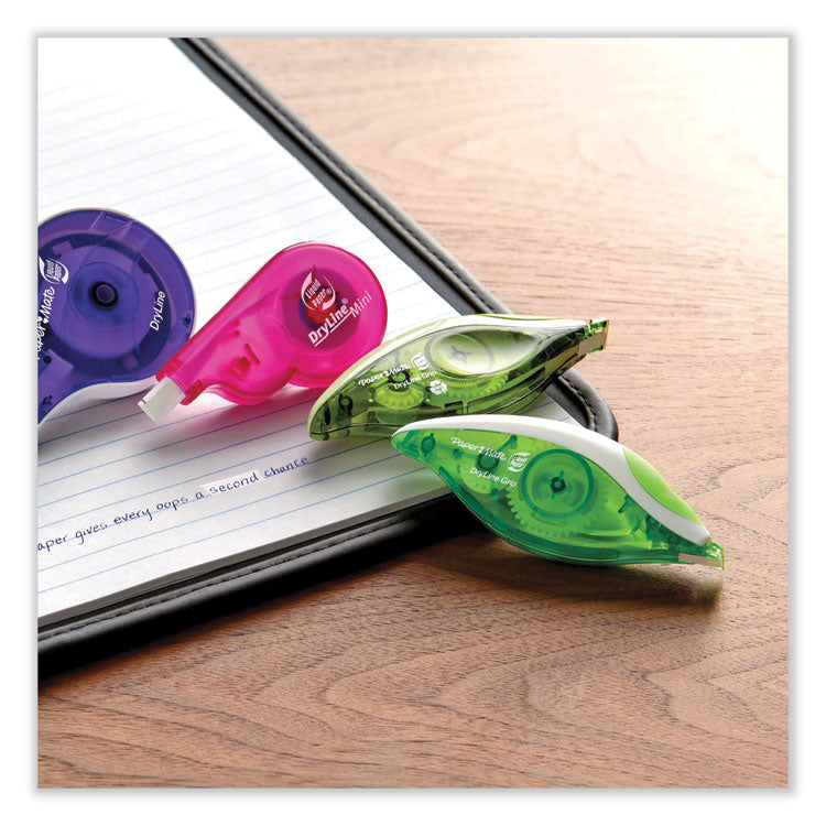 DryLine Grip Correction Tape with Recycled Dispenser, Non-Refillable, 0.2" x 27.92 ft, Translucent Green Dispenser, 2/Pack