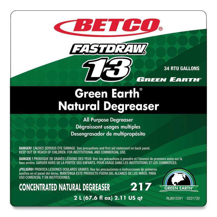 Green Earth Natural FastDraw Degreaser, 2 L Bottle, 4/Carton
