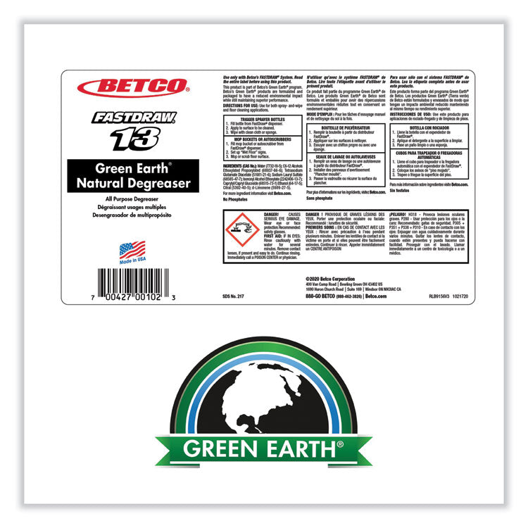 Green Earth Natural FastDraw Degreaser, 2 L Bottle, 4/Carton