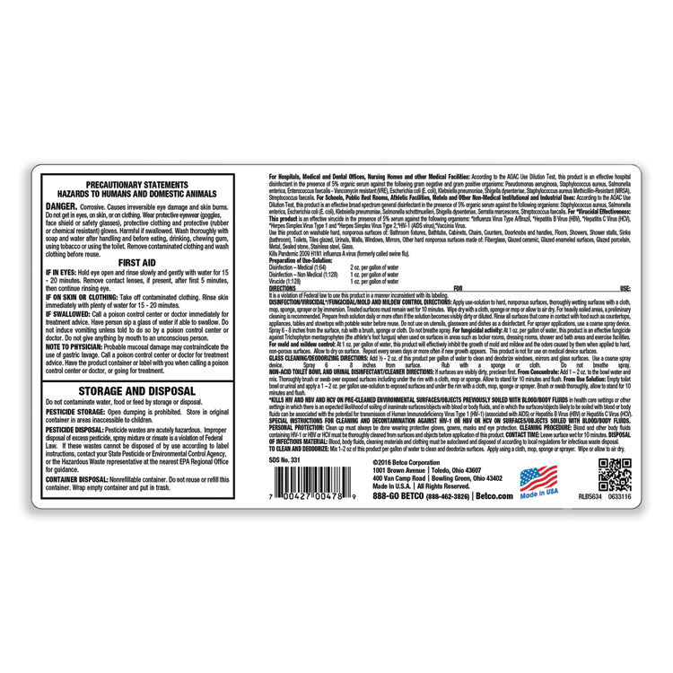 AF79 Acid-Free FastDraw Bathroom Cleaner Concentrate, Ocean Breeze Scent, 2 L Bottle, 4/Carton
