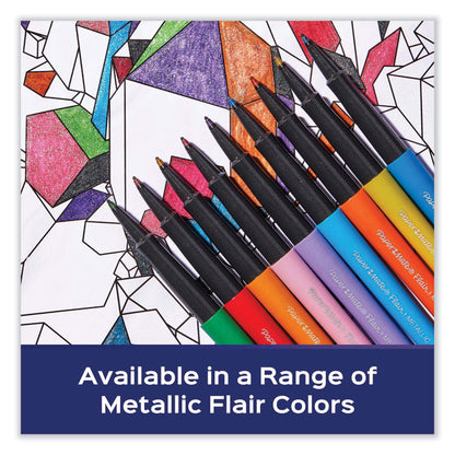 Flair Metallic Porous Point Pen, Stick, Medium 0.7 mm, Assorted Ink and Barrel Colors, 8/Pack