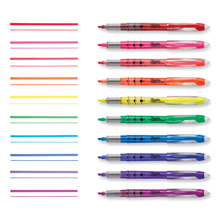 Liquid Pen Style Highlighters, Assorted Ink Colors, Chisel Tip, Assorted Barrel Colors, 10/Set