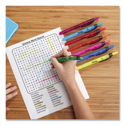 Retractable Highlighters with Storage Pouch, Assorted Ink Colors, Chisel Tip, Assorted Barrel Colors, 8/Set