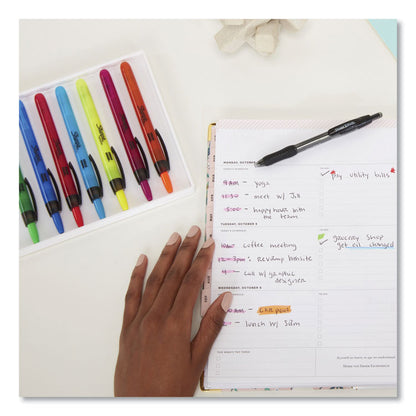 Retractable Highlighters with Storage Pouch, Assorted Ink Colors, Chisel Tip, Assorted Barrel Colors, 8/Set