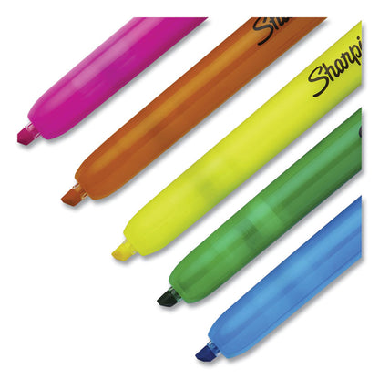 Retractable Highlighters with Storage Pouch, Assorted Ink Colors, Chisel Tip, Assorted Barrel Colors, 8/Set