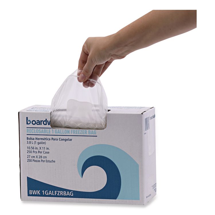 Reclosable Freezer Storage Bags, 1 gal, 2.7 mil, 10.5" x 11", Clear, 250/Box
