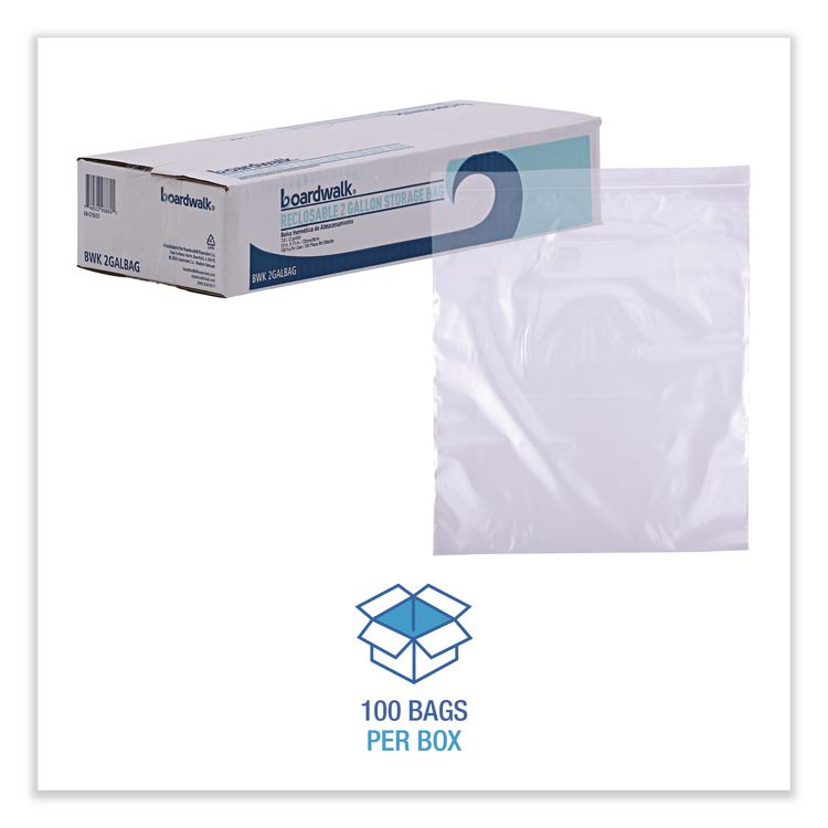 Reclosable Food Storage Bags, 2 gal, 1.75 mil, 13" x 15", Clear, 100/Box