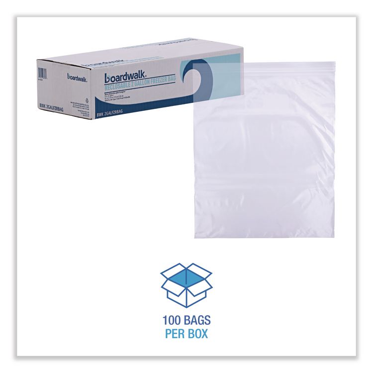 Reclosable Freezer Storage Bags, 2 gal, 2.7 mil, 13" x 15", Clear, 100/Box