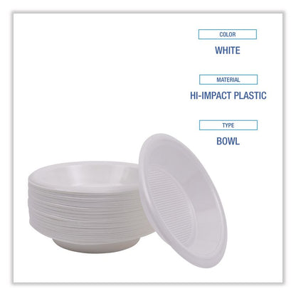 Hi-Impact Plastic Dinnerware, Bowl, 10 oz to 12 oz, White, 1,000/Carton