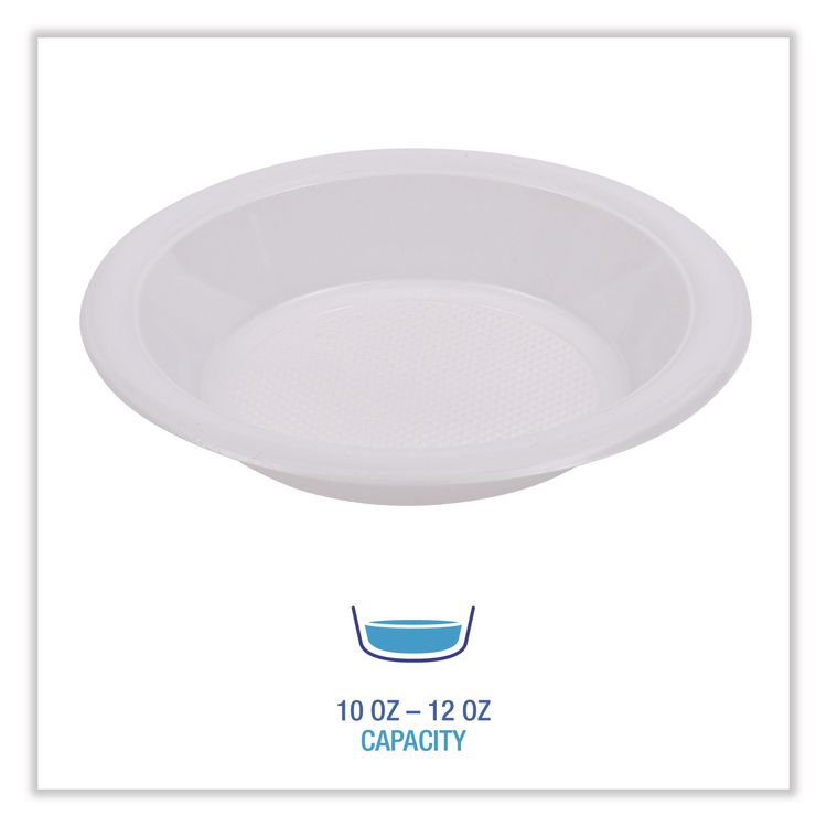 Hi-Impact Plastic Dinnerware, Bowl, 10 oz to 12 oz, White, 1,000/Carton