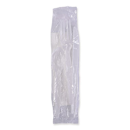 Six-Piece Cutlery Kit, Heavyweight, Fork/Knife/Napkin/Pepper/Salt/Spoon, Plastic, White, 250/Carton