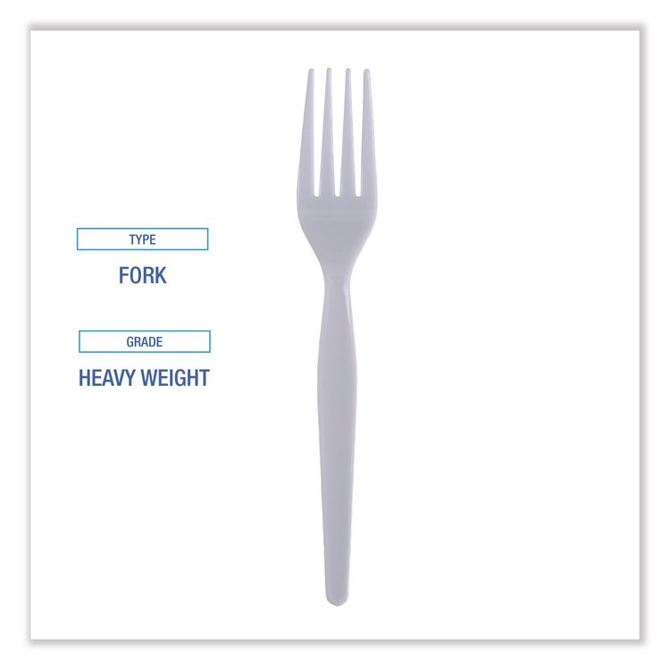 Heavyweight Polystyrene Cutlery, Fork, Plastic, White, 1,000/Carton