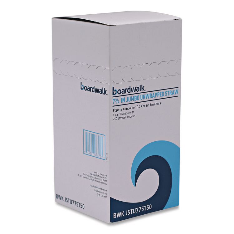 Jumbo Straws, Unwrapped, 7.75", Plastic, Translucent, 250/Pack, 50 Packs/Carton