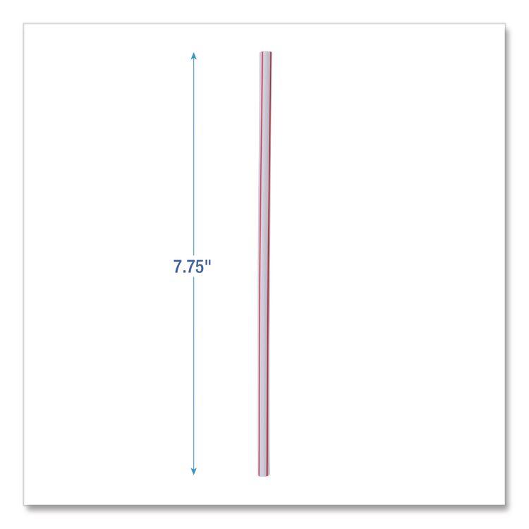 Wrapped Jumbo Straws, 7.75", Plastic, White/Red Stripe, 400/Pack, 25 Packs/Carton
