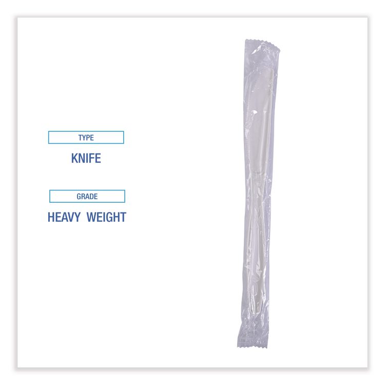 Heavyweight Wrapped Polypropylene Cutlery, Knife, Plastic, White, 1,000/Carton