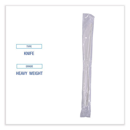 Heavyweight Wrapped Polypropylene Cutlery, Knife, Plastic, White, 1,000/Carton