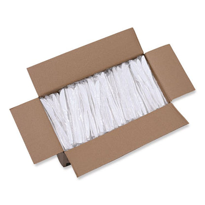 Heavyweight Wrapped Polypropylene Cutlery, Knife, Plastic, White, 1,000/Carton