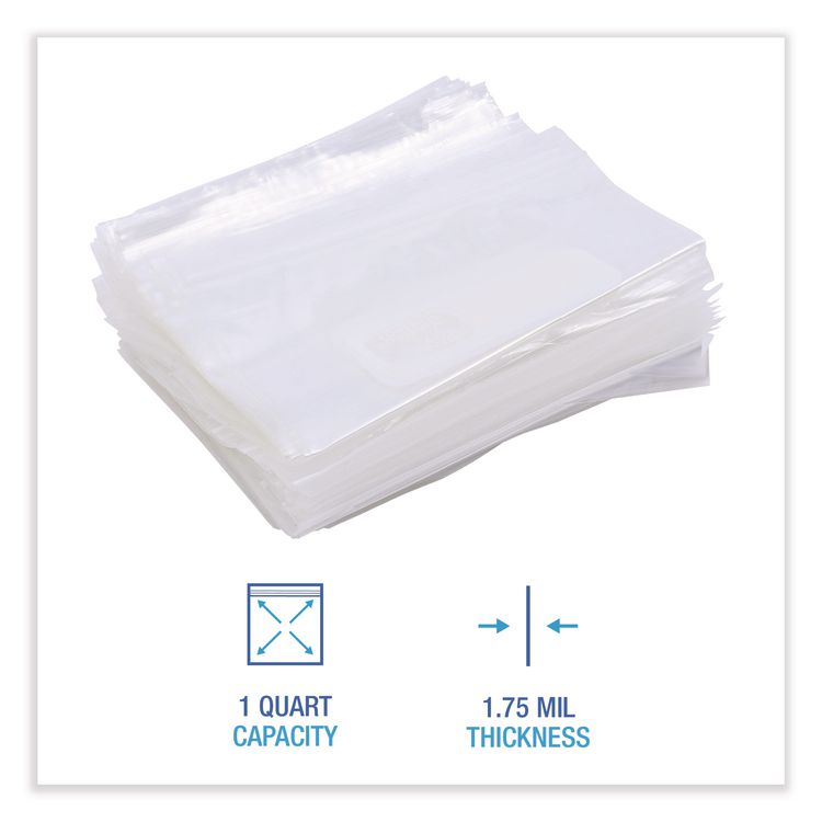 Reclosable Food Storage Bags, Quart, 1.75 mil, 7" x 8", Clear, 500/Box