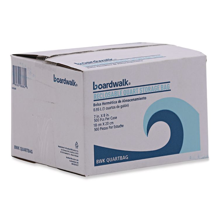 Reclosable Food Storage Bags, Quart, 1.75 mil, 7" x 8", Clear, 500/Box