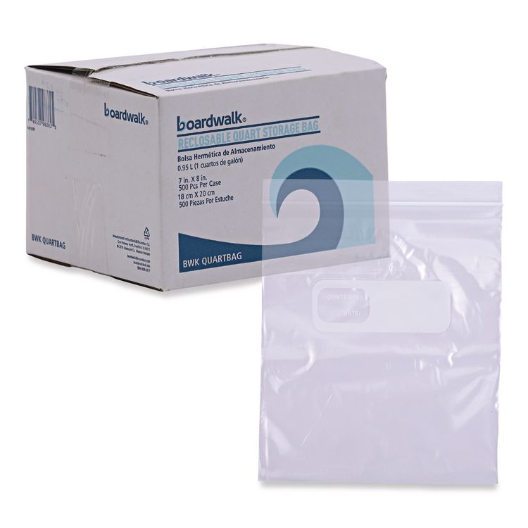 Reclosable Food Storage Bags, Quart, 1.75 mil, 7" x 8", Clear, 500/Box