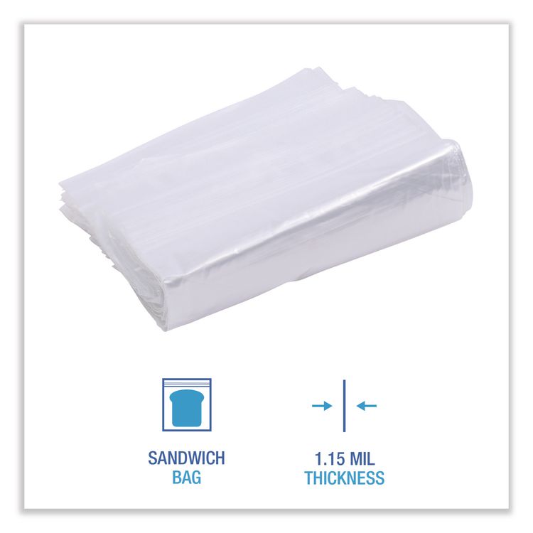 Reclosable Food Storage Bags, Sandwich, 1.15 mil, 6.5" x 5.89", Clear, 500/Box