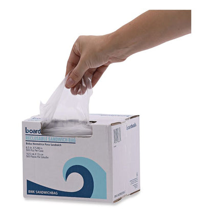 Reclosable Food Storage Bags, Sandwich, 1.15 mil, 6.5" x 5.89", Clear, 500/Box