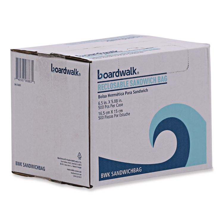 Reclosable Food Storage Bags, Sandwich, 1.15 mil, 6.5" x 5.89", Clear, 500/Box