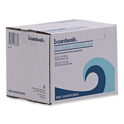 Reclosable Food Storage Bags, Sandwich, 1.15 mil, 6.5" x 5.89", Clear, 500/Box