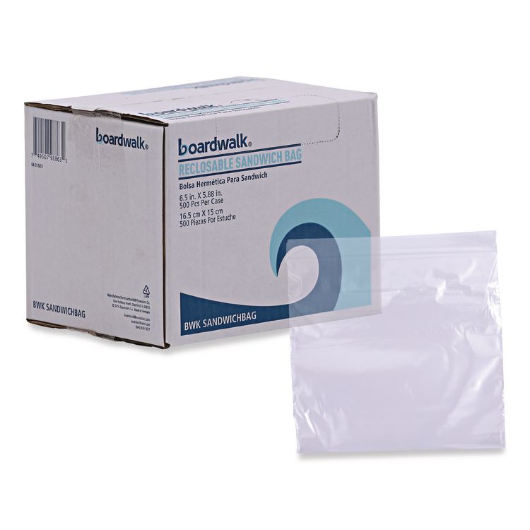 Reclosable Food Storage Bags, Sandwich, 1.15 mil, 6.5" x 5.89", Clear, 500/Box