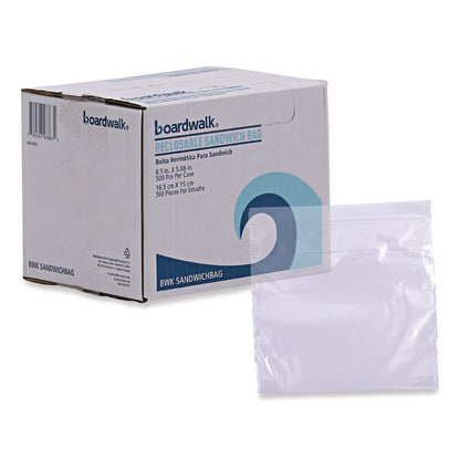 Reclosable Food Storage Bags, Sandwich, 1.15 mil, 6.5" x 5.89", Clear, 500/Box