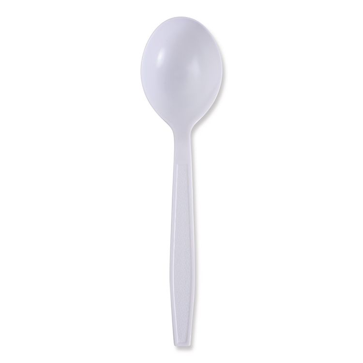 Heavyweight Wrapped Polypropylene Cutlery, Soup Spoon, Plastic, White, 1,000/Carton