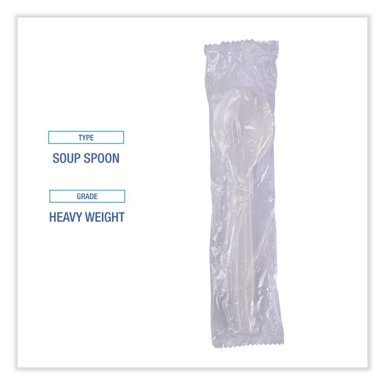 Heavyweight Wrapped Polypropylene Cutlery, Soup Spoon, Plastic, White, 1,000/Carton