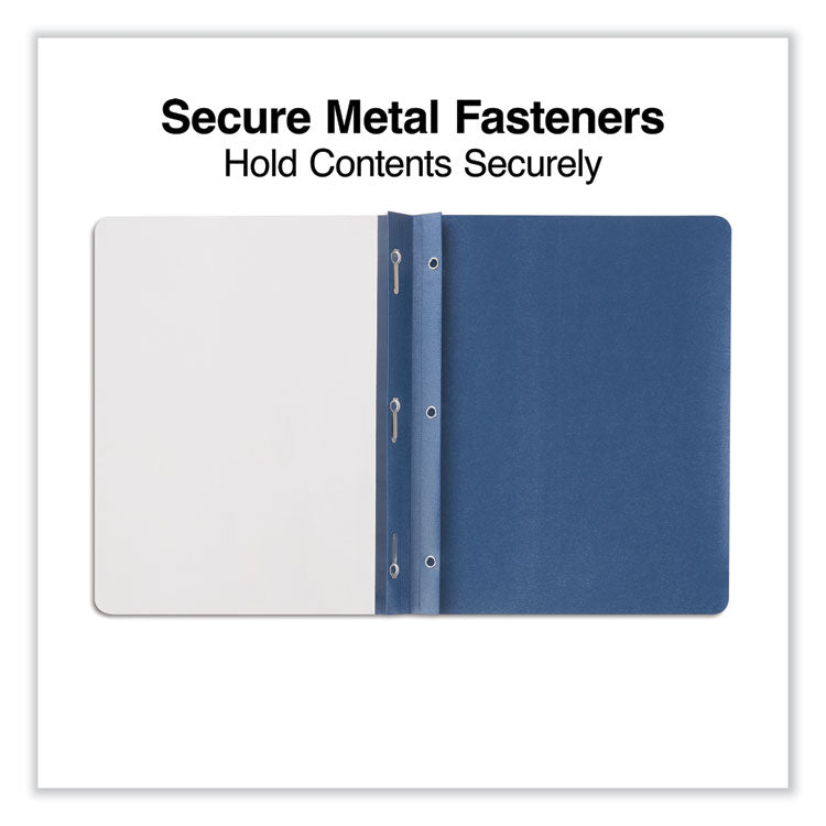Clear Front Report Cover, Prong Fastener, 0.5" Capacity, 8.5 x 11, Clear/Dark Blue, 25/Box