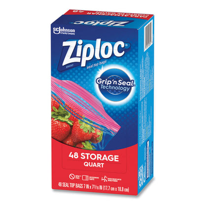 Double Zipper Storage Bags, Triple System Seal, Quart, 1,75 mil, 9.63" x 8.5", Clear, 9/Carton