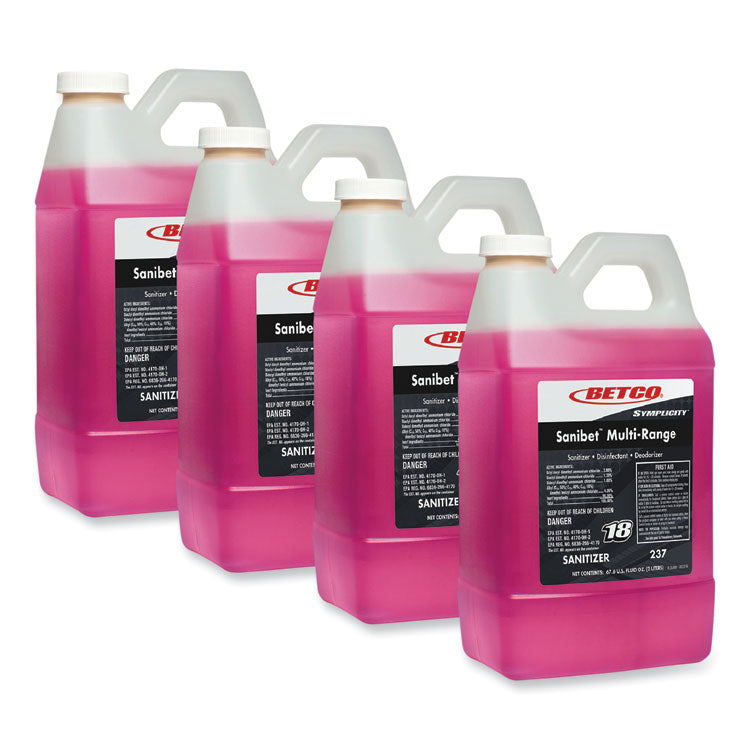 Symplicity Sanibet Multi-Range FastDraw Sanitizer Disinfectant Deodorizer, 2 L Bottle, 4/Carton